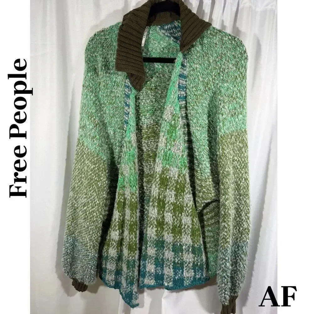 Free People Time after Time in Jade Oasis Knit Cardigan Size SP New